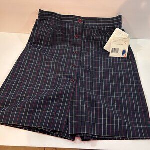 Liz Claiborne LizSport Navy Windowpane Plaid Skort w/Button Front - Petite 6 NWT
